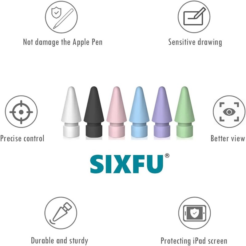 SIXFU 6 Color Tips for Apple Pencil tip, Apple Pen Tip Compatible with iPad Pencil Tip with Cover Case for Apple Pencil Pro/USB-C/ 1st Gen/ 2nd Generation iPencil(White,Black,Pink,Blue,Purple,Green) - Image 4